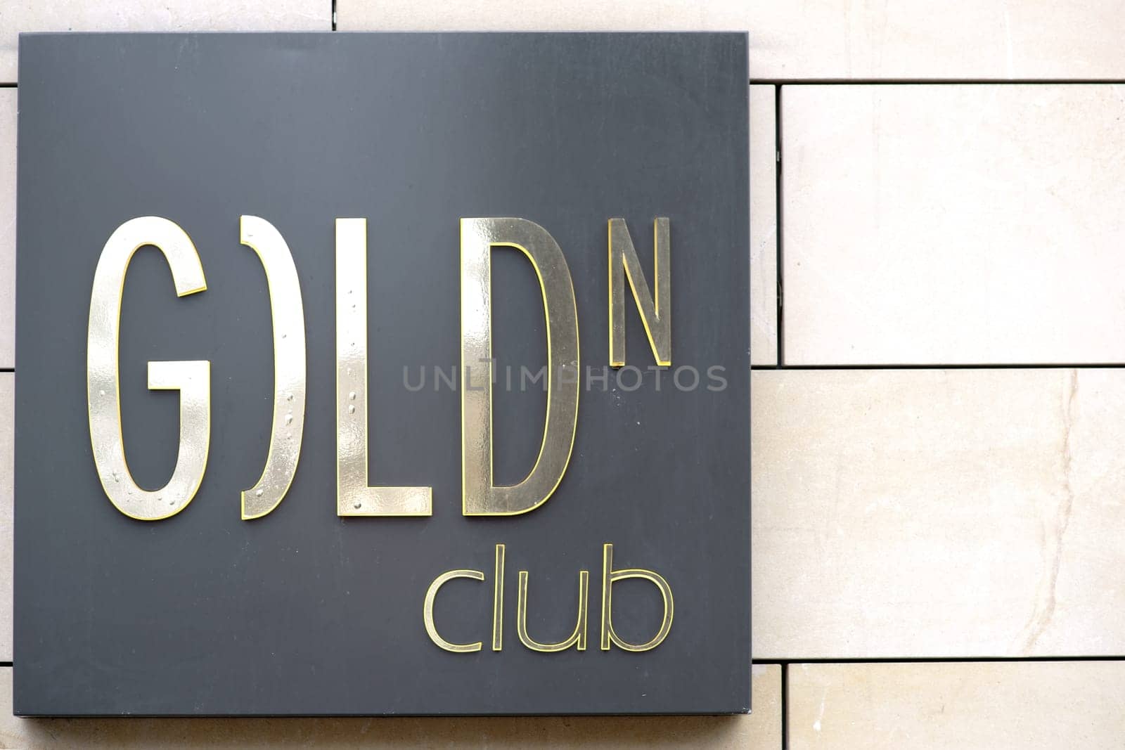Kaiserslautern, Germany - January 26, 2019: The Gold'n Club sign with golden letters on the exterior facade of a hotel on January 26, 2019 in Kaiserslautern...