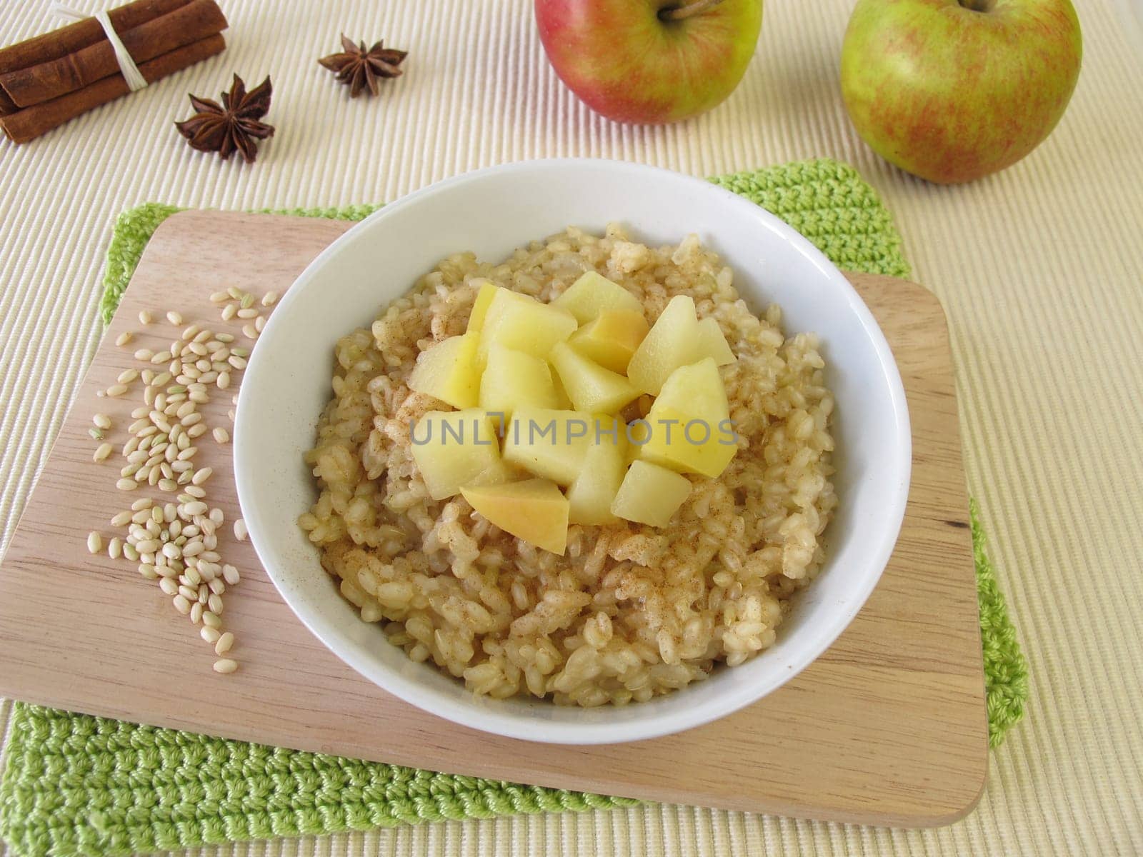 Mochi milk rice with apple compote