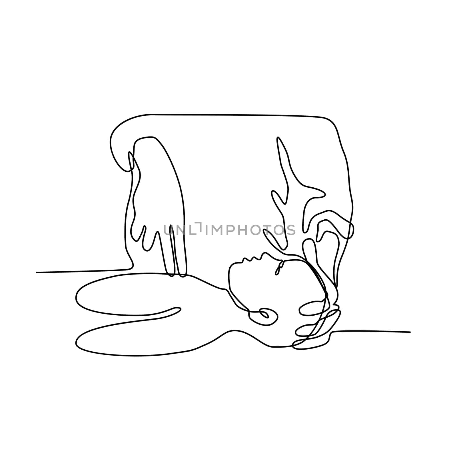 Continuous line illustration of an adult performing cardiopulmonary resuscitation or CPR on infant, an emergency procedure use chest compression with artificial ventilation to preserve brain function.