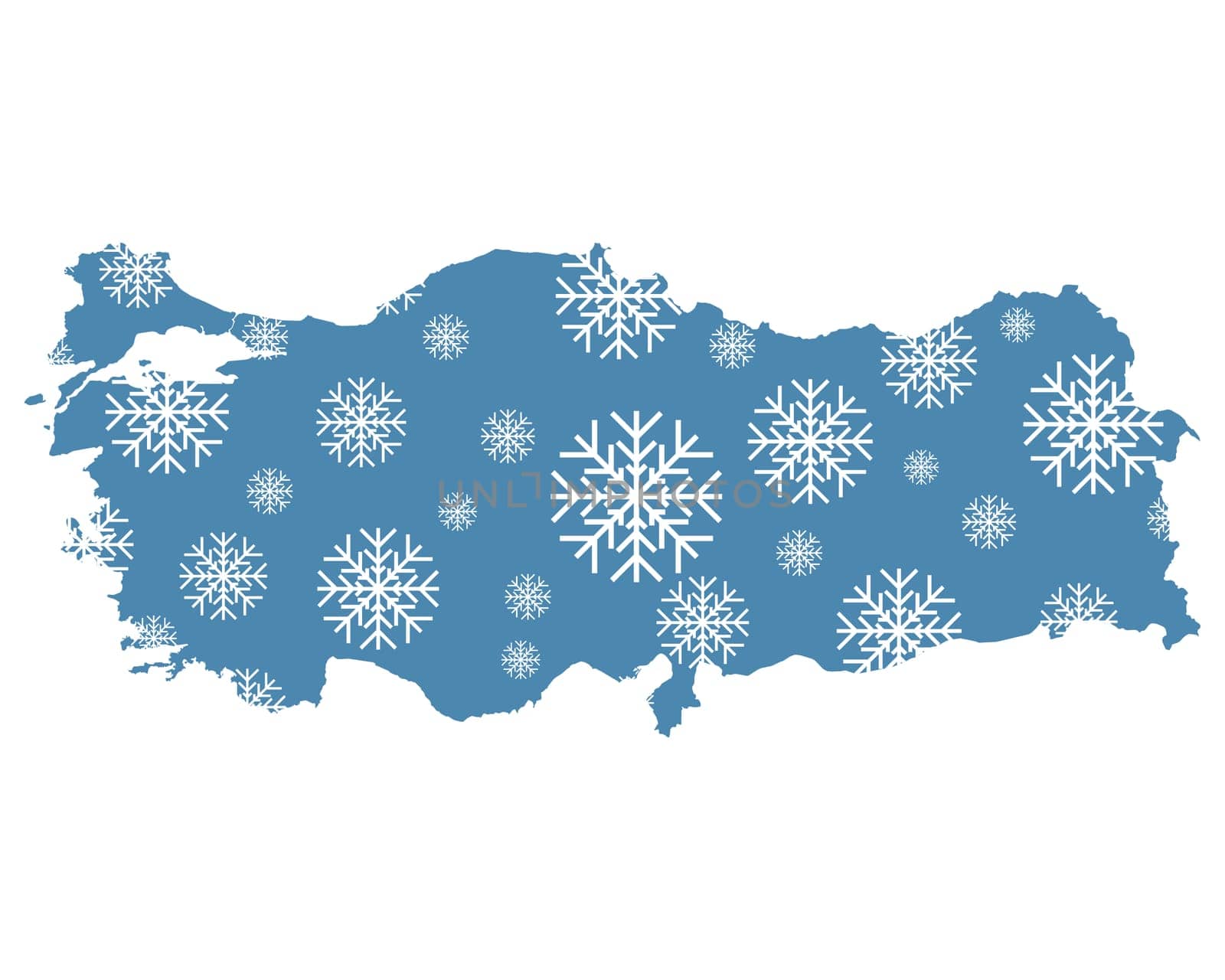 Map of Turkey with snowflakes