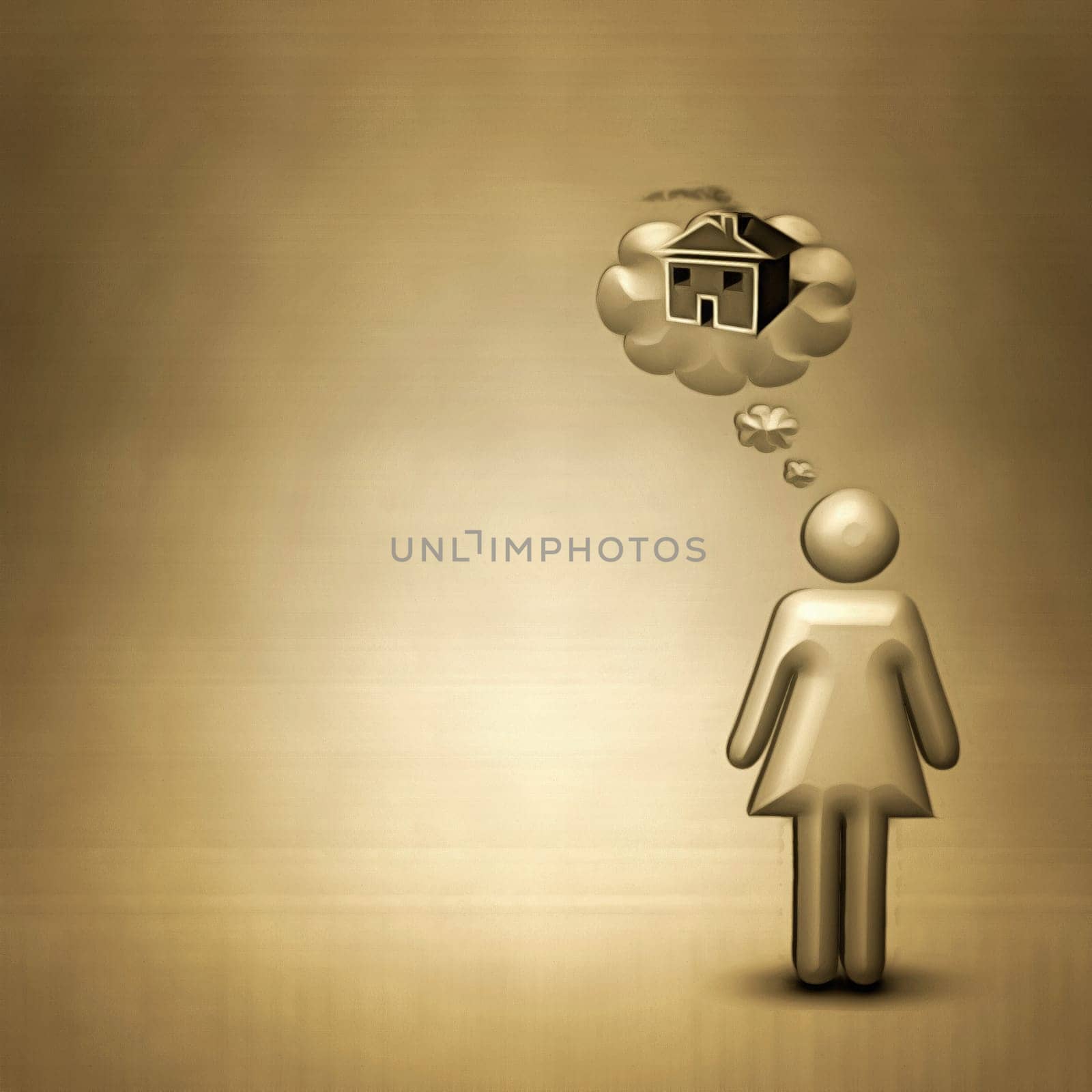 Figure of woman is dreaming on home.