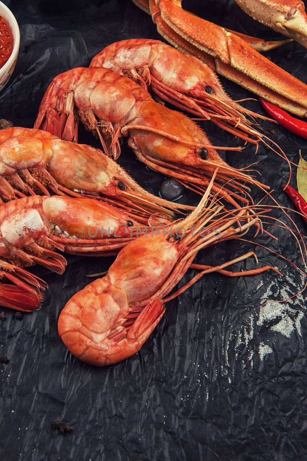 Closeup of far eastern botan shrimp with lemon