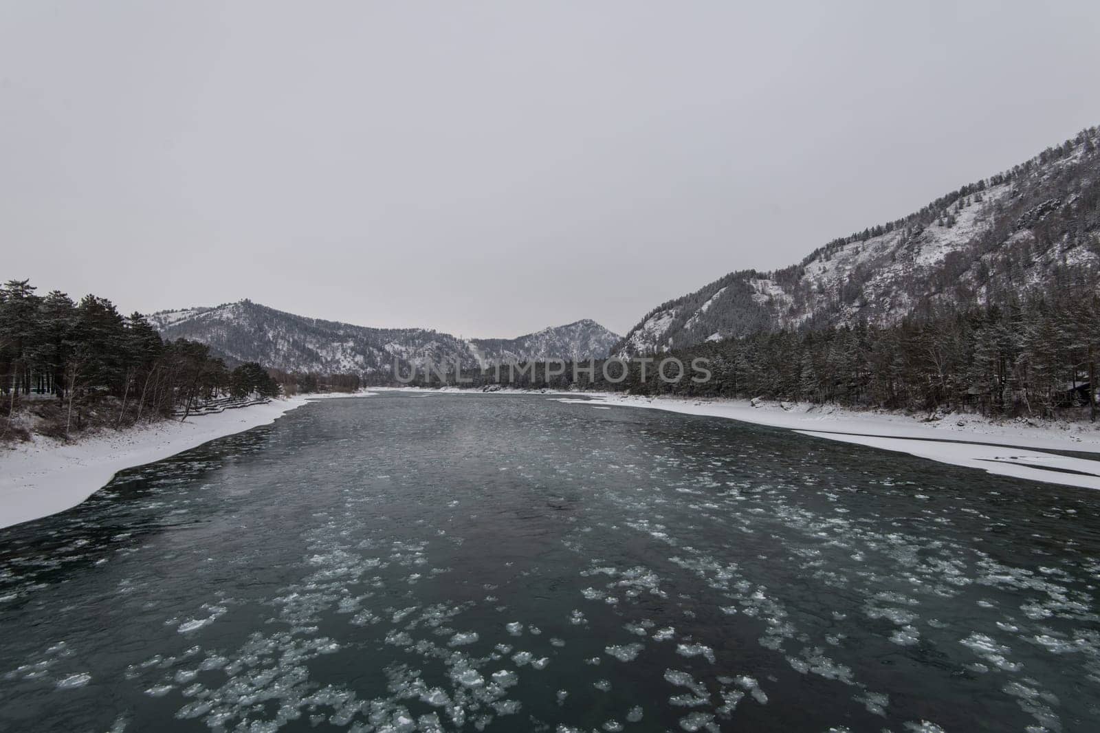 Landscape with river and mountains, Katun river on the Altai mountains