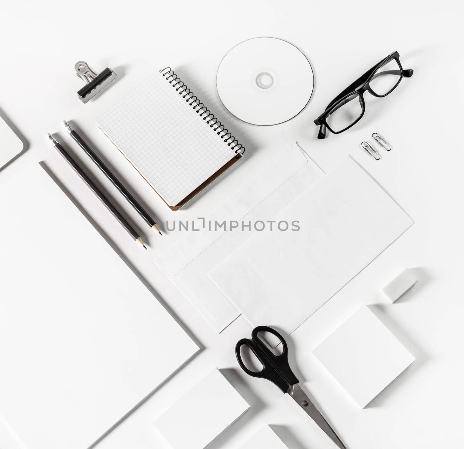 Blank business stationery template on paper background.