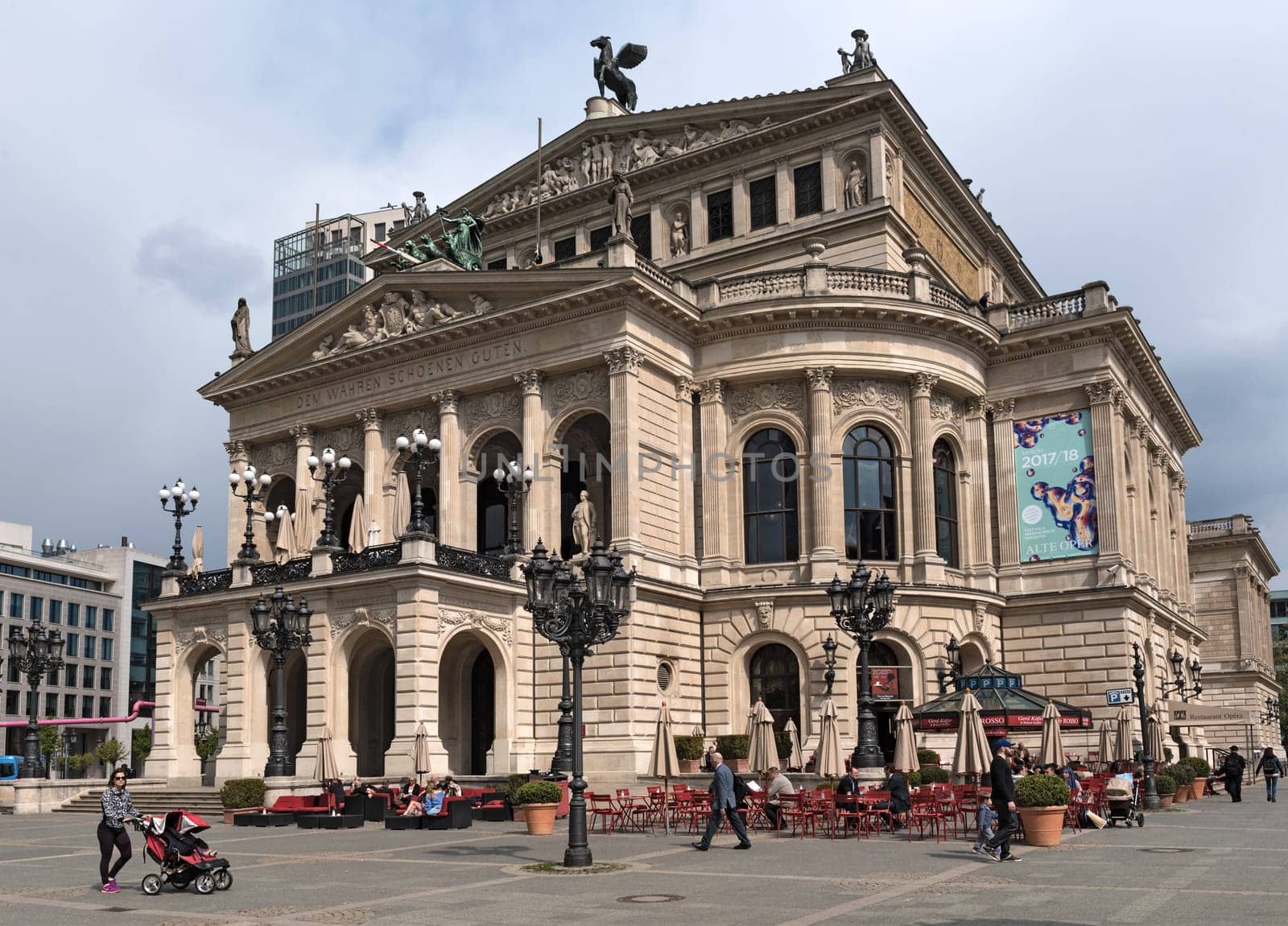 view to opernplatz and opera house of frankfurt am main, germany