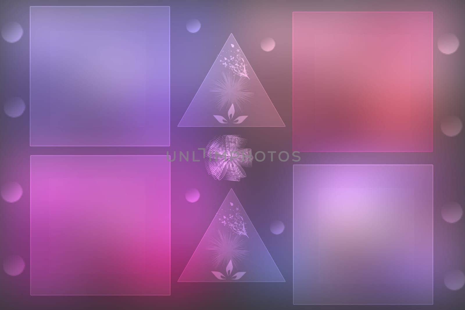 Abstract festive blur bright pink pastel background with four frames or boxes with space and two triangles on a pink basic. Festival or holiday backdrop. Beautiful illustration.