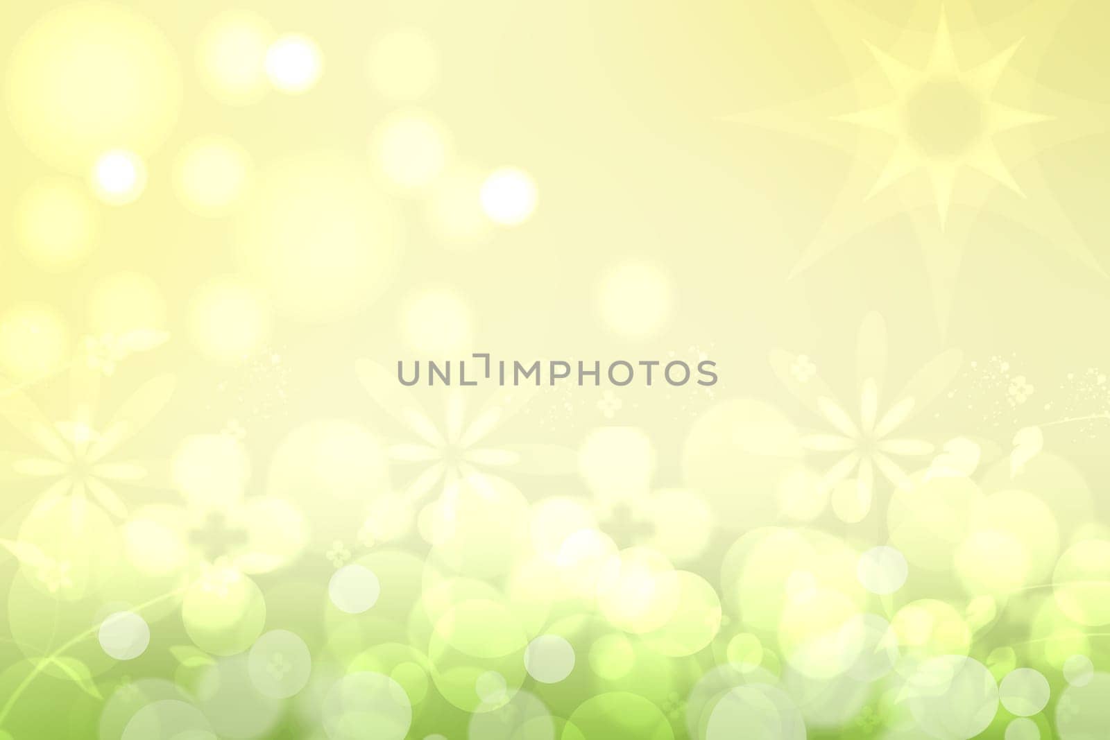 Abstract gradient yellow light and green colorful spring or summer bokeh background. Beautiful texture.