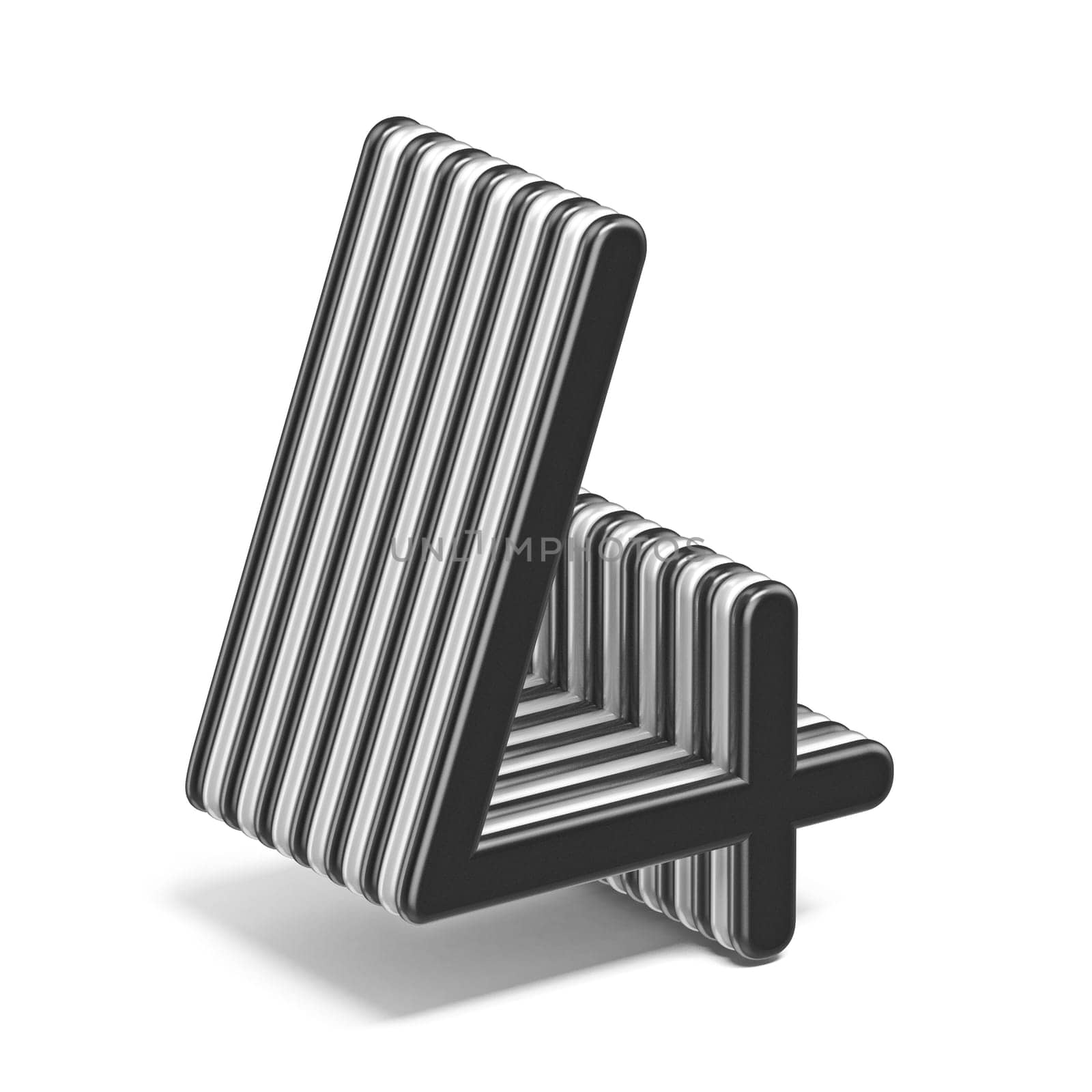 Black and white layered Number 4 FOUR 3D render illustration isolated on white background