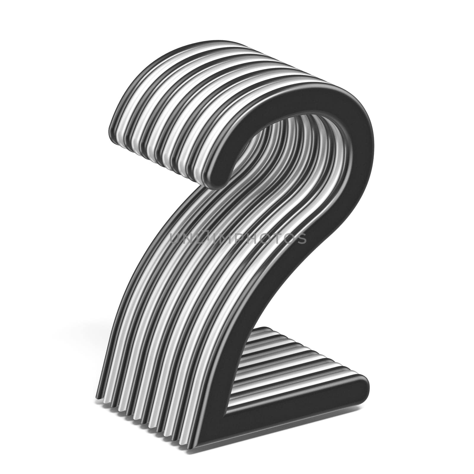 Black and white layered Number 2 TWO 3D render illustration isolated on white background