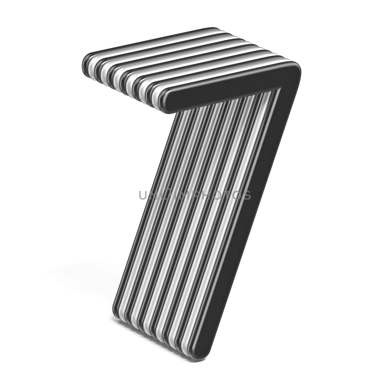Black and white layered Number 7 SEVEN 3D render illustration isolated on white background