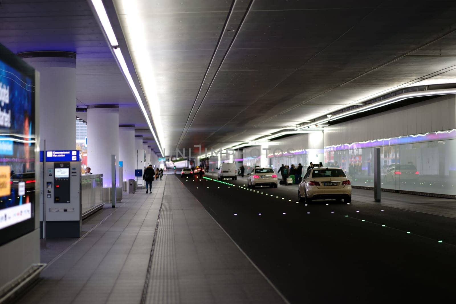 Frankfurt, Germany - October 27, 2018: Taxi ranks and taxi lanes at an underpass at Frankfurt Airport on October 27, 2018 in Frankfurt..