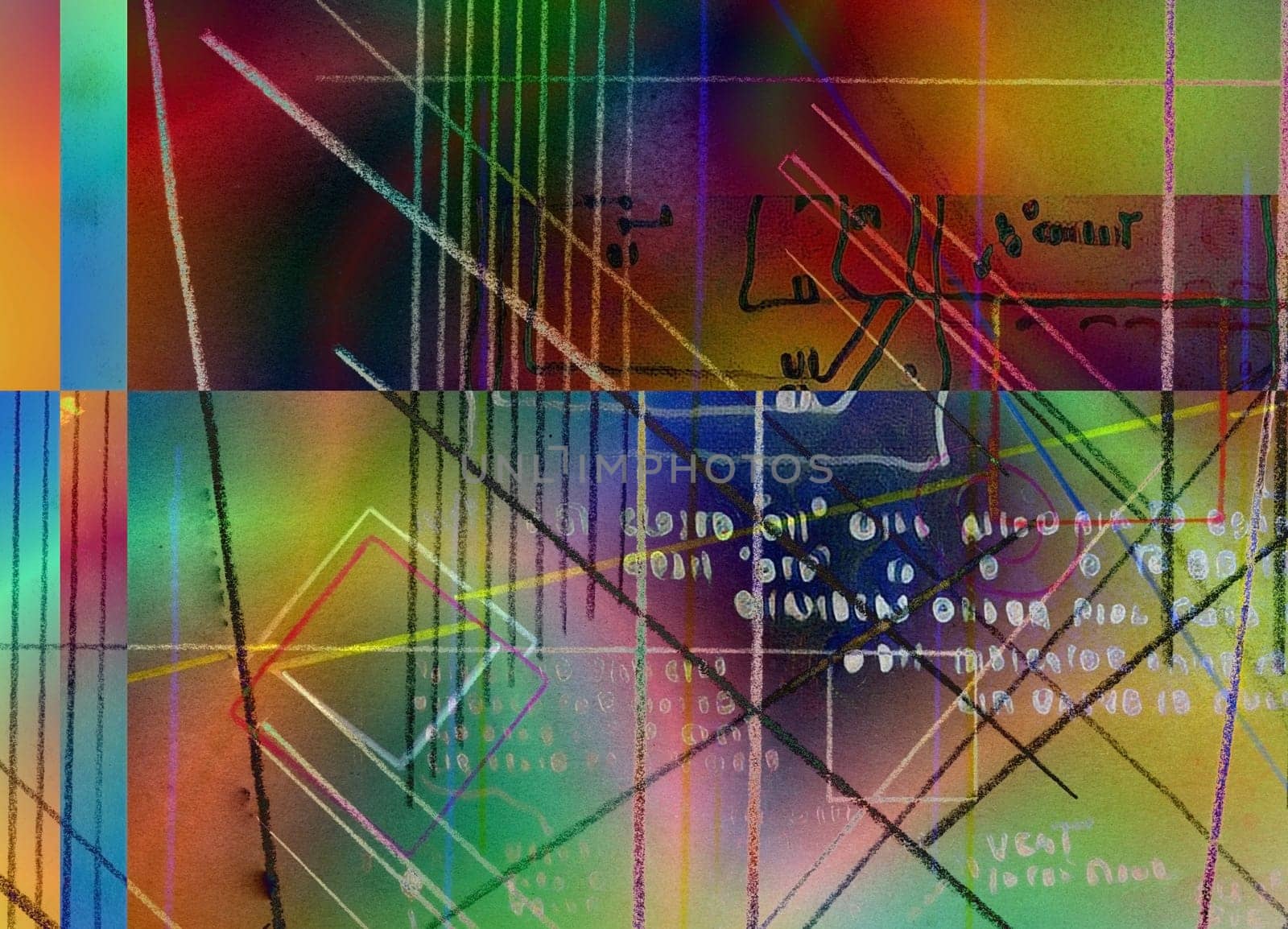 Modern art abstract with text. 3D rendering