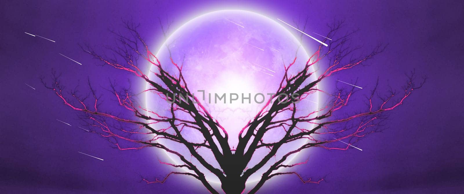Mystic tree of life in moonlight.