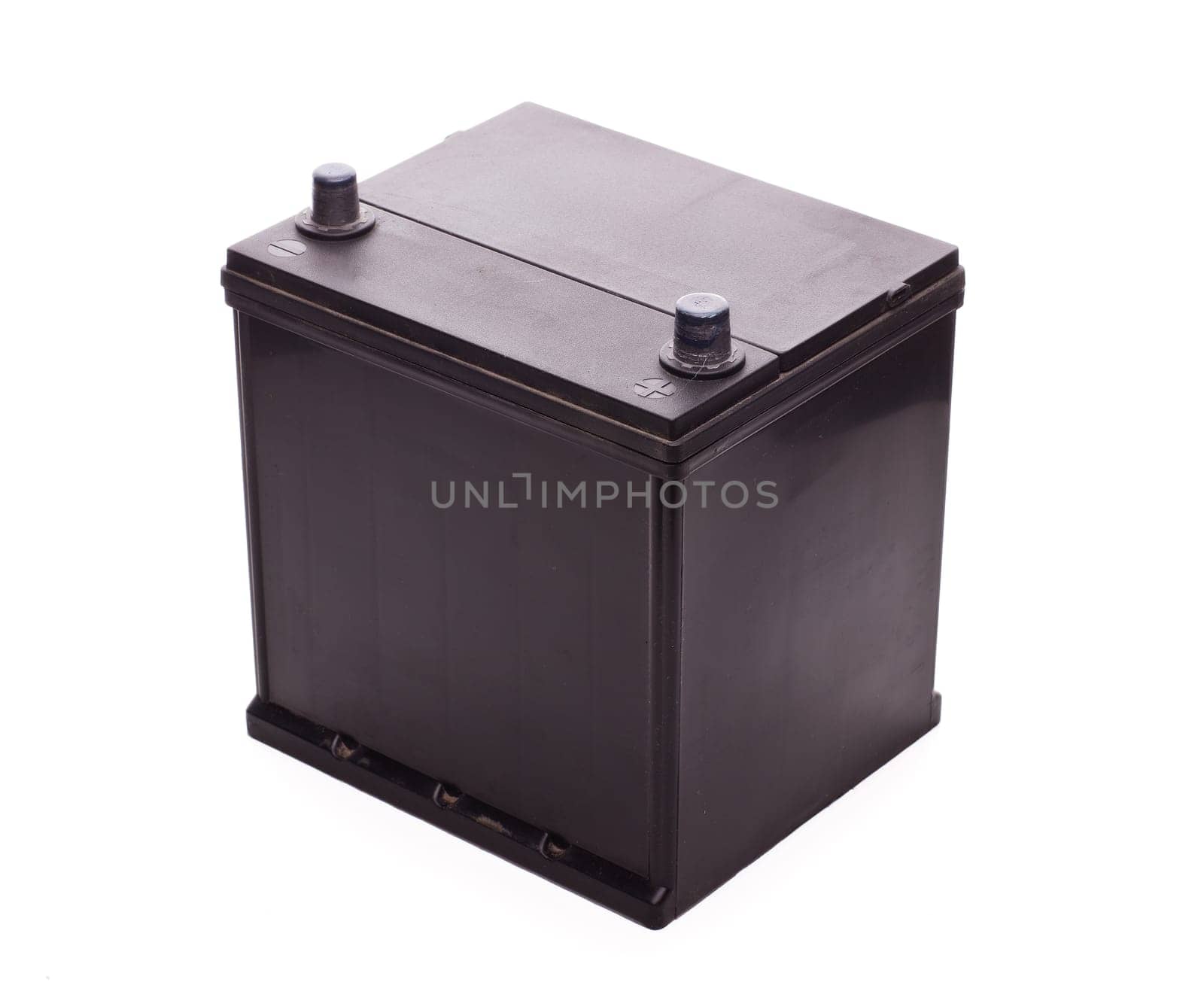 Black car accumulator battery isolated on a white background. Acid battery,12 volts supply