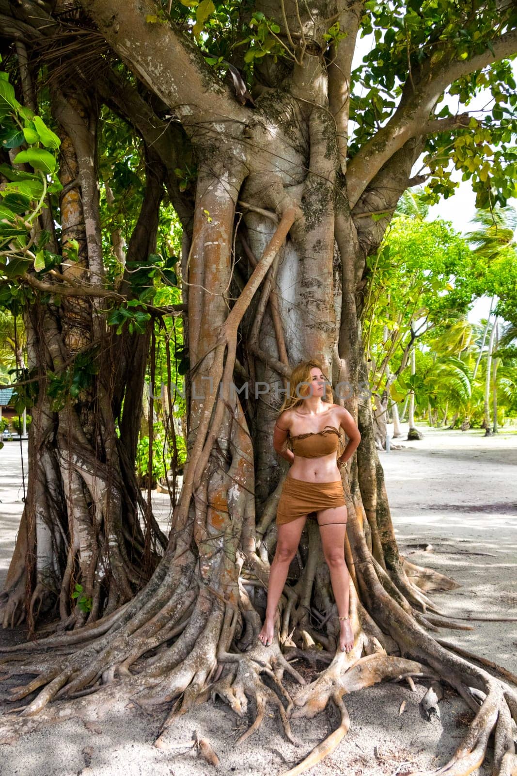 Wild woman climbing on trees