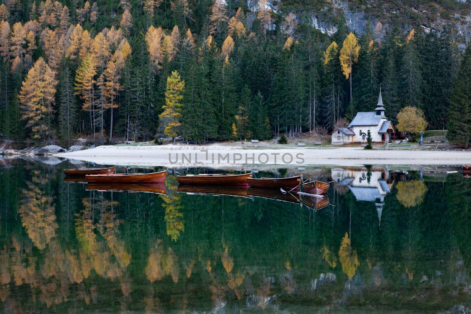 lago di Braies in Dolomites mountains, Sudtirol, Italy
