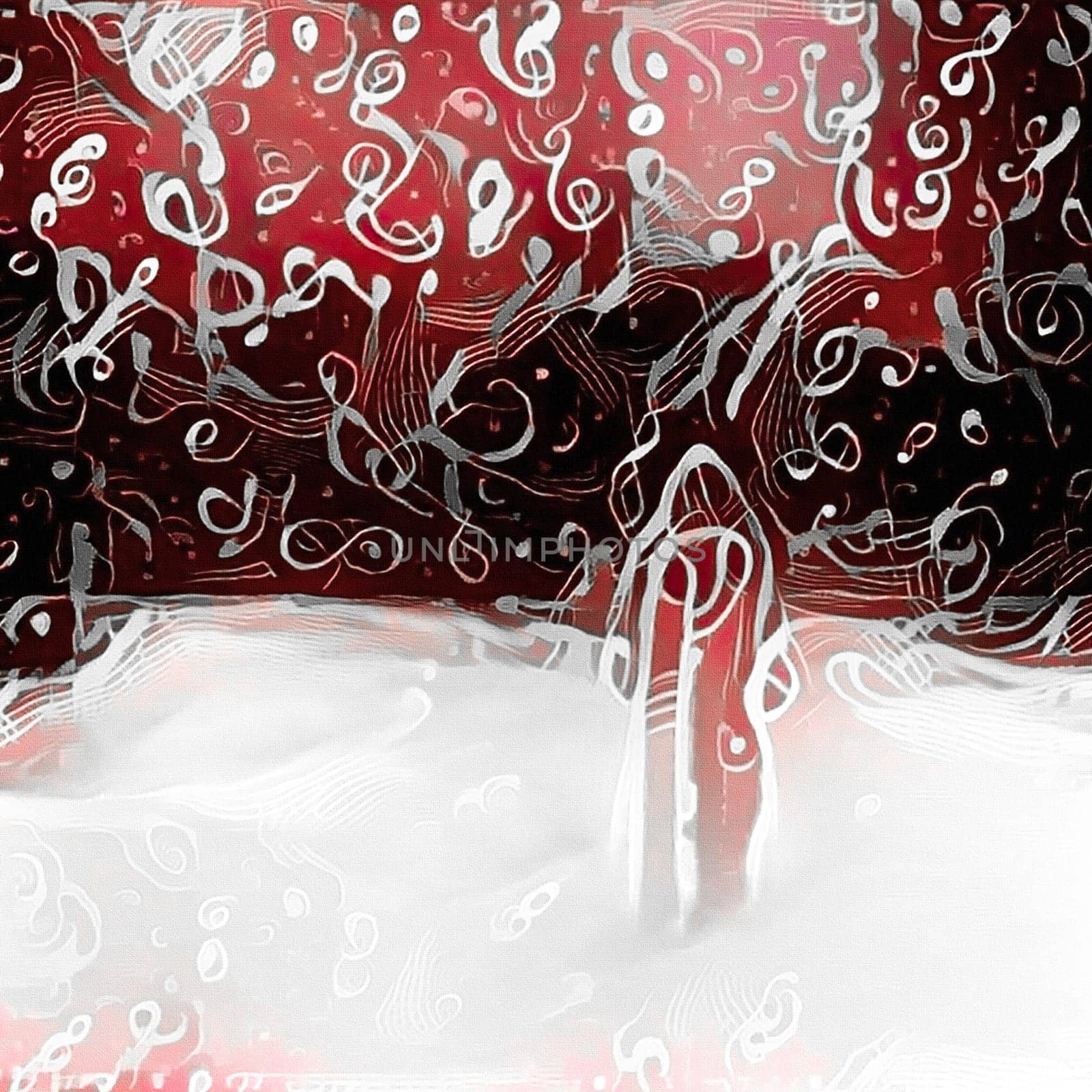 Abstract painting. Music notes and priest in cloak