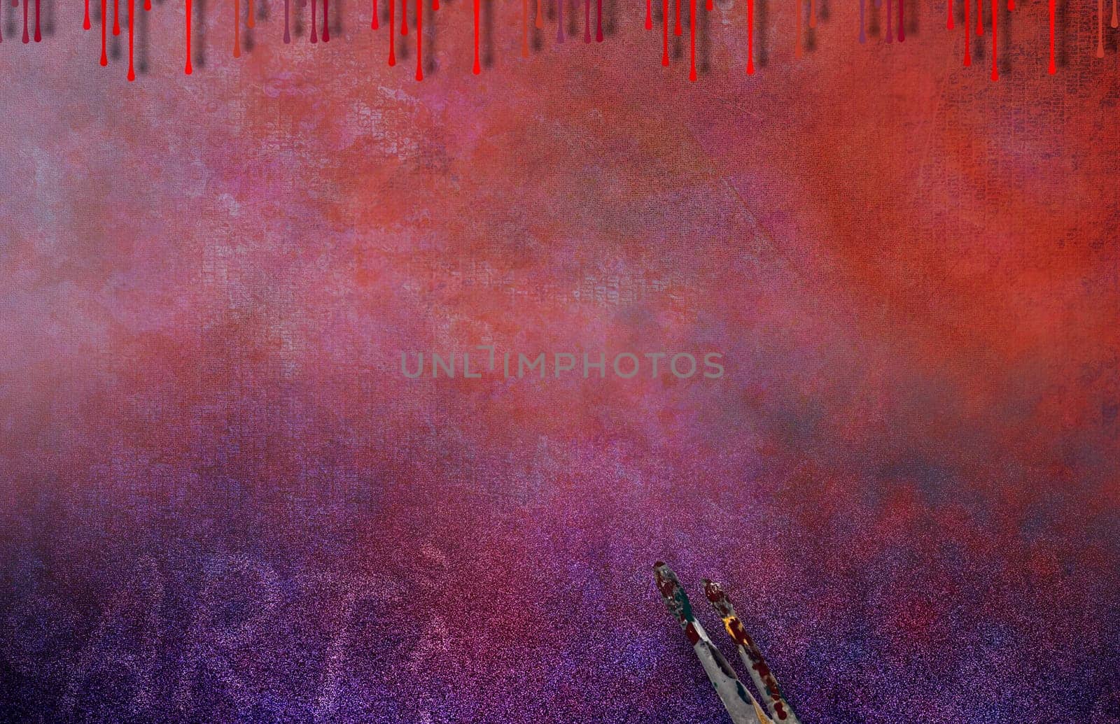 Artistic Background. Dripping paint and brushes