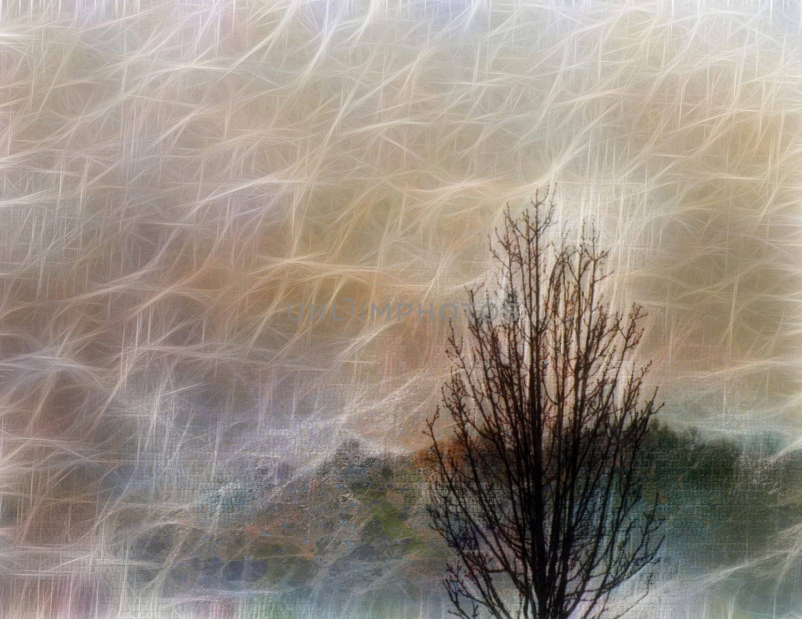 Muted abstract painting. Autumn tree