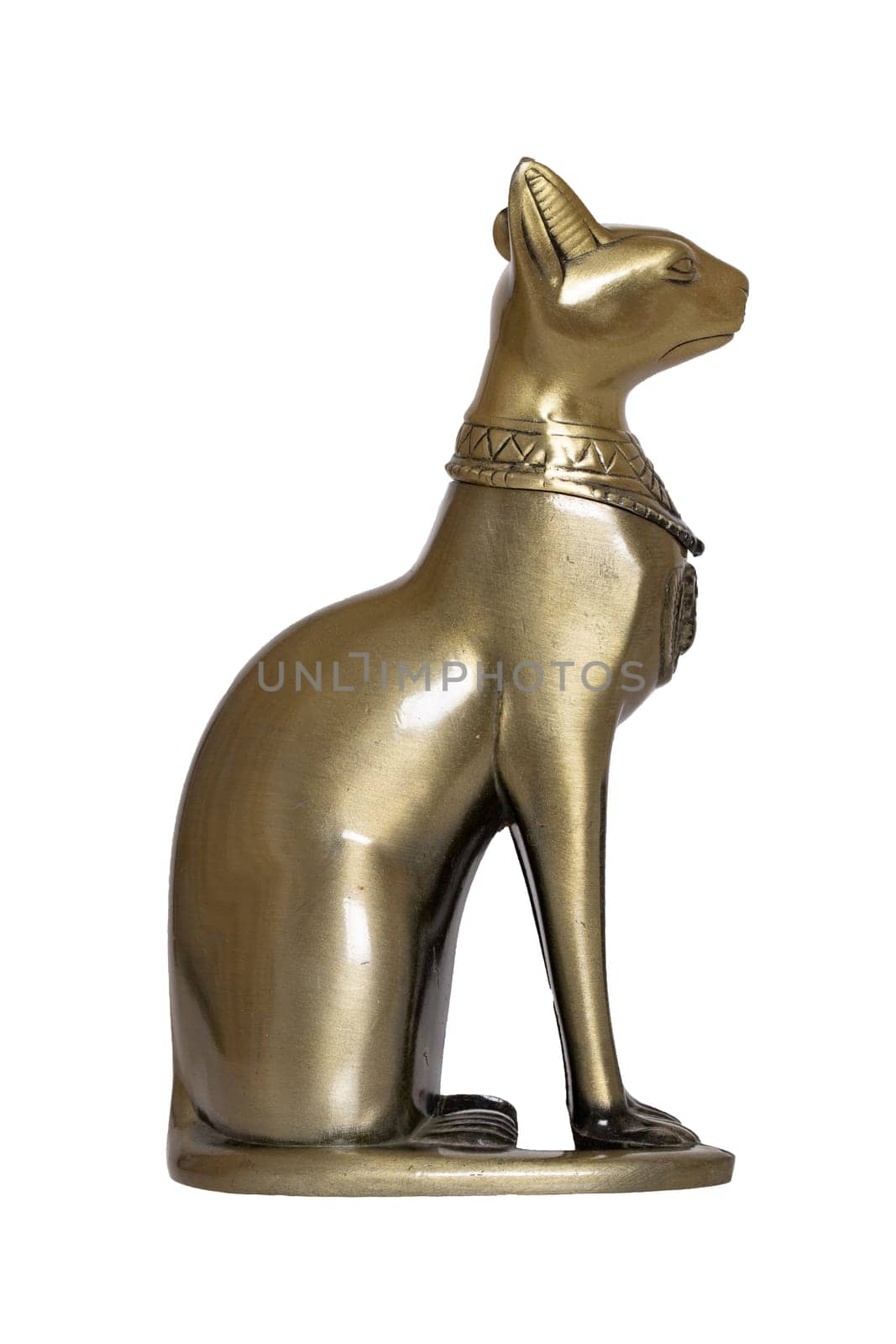 Egyptian cat decoration background. Statuette of a mythological egyptian cat isolated on a white background.