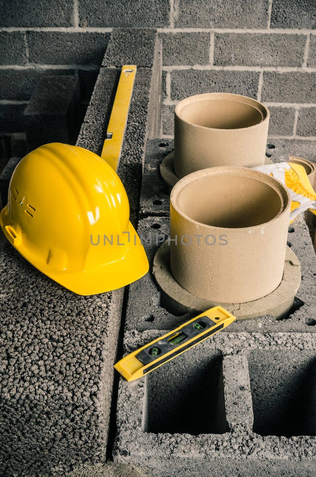 construction of a modular chimney, close-up