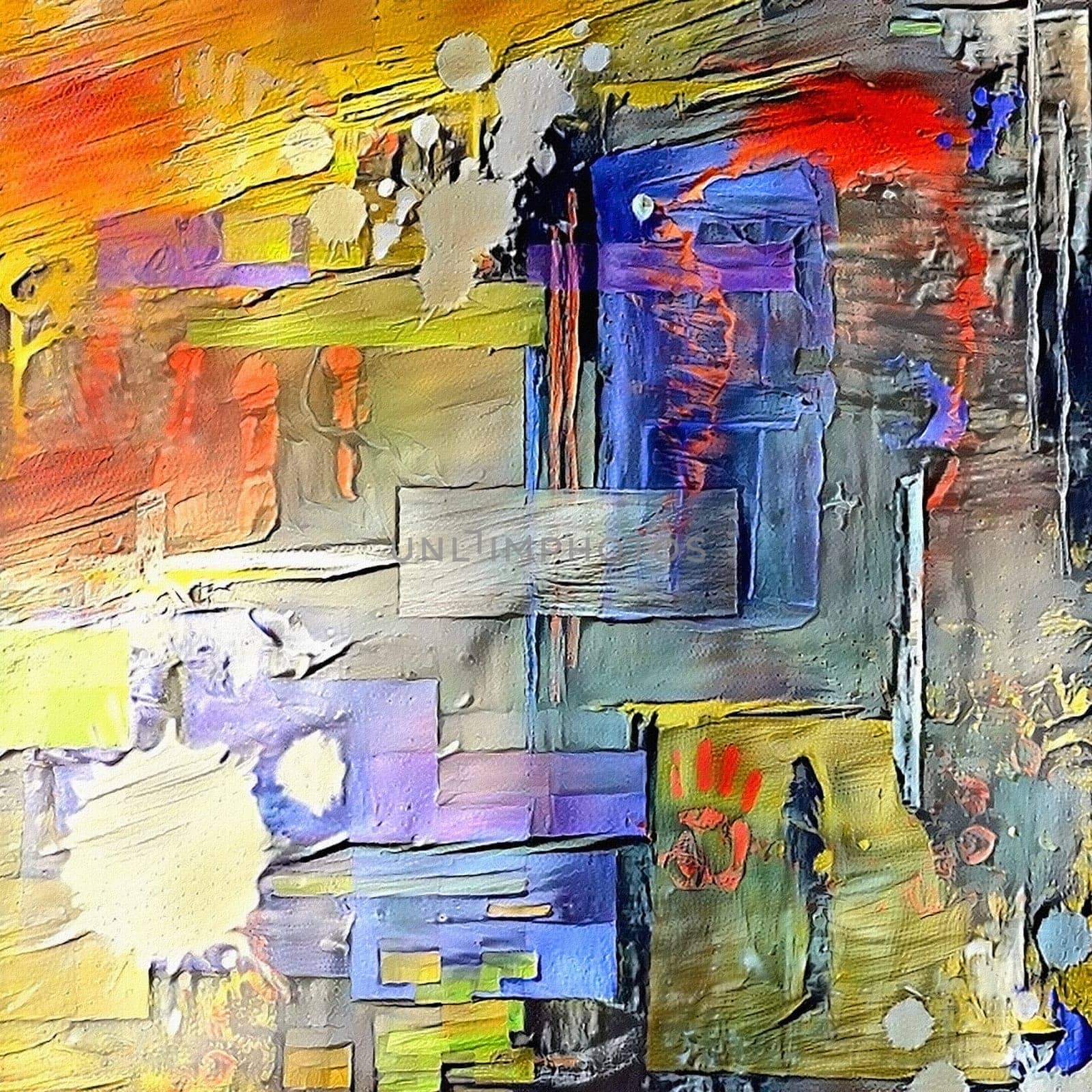 Dye drops on abstract painting. Oil on canvas