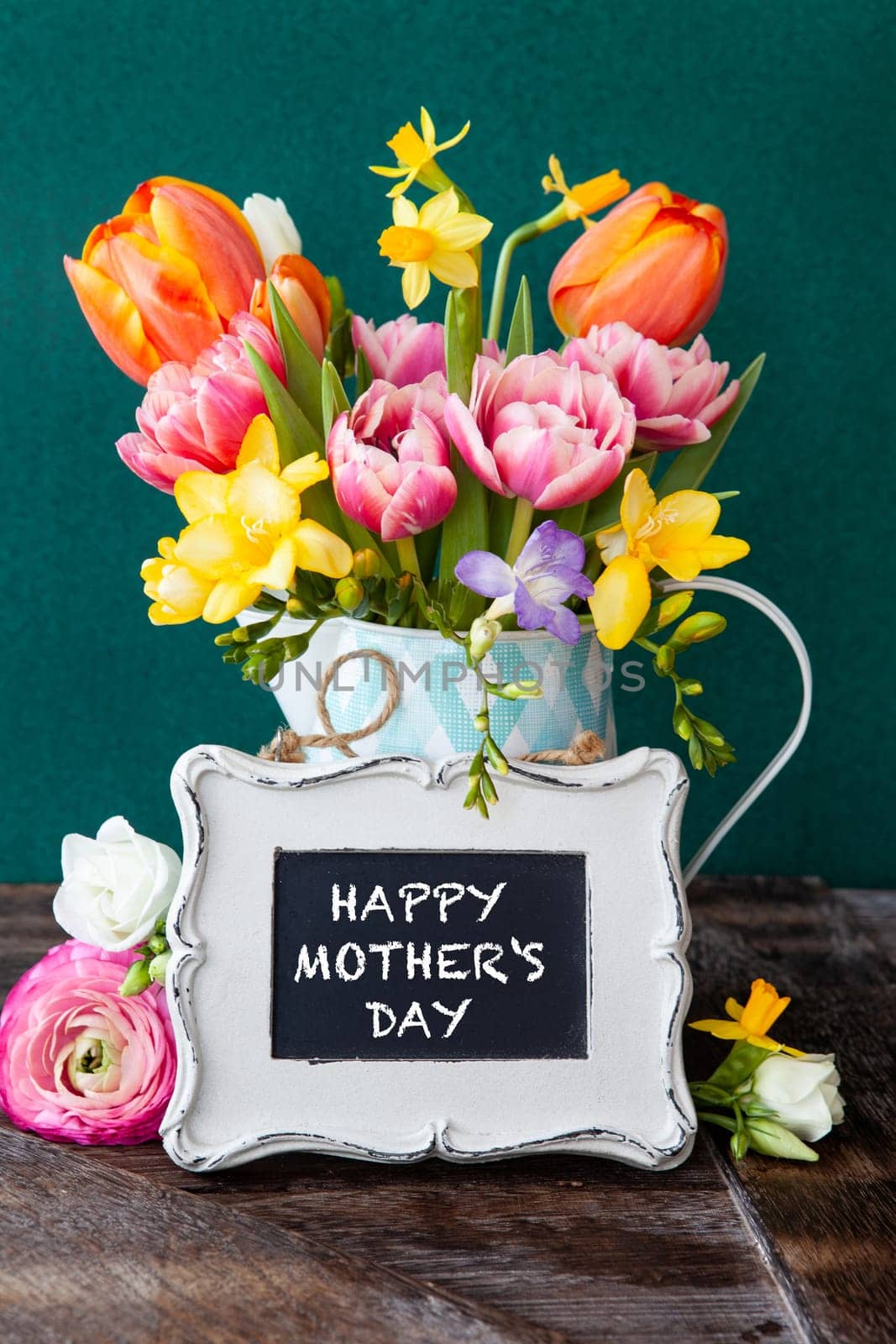 Little bouquet made from bright cheerful spring flowers
