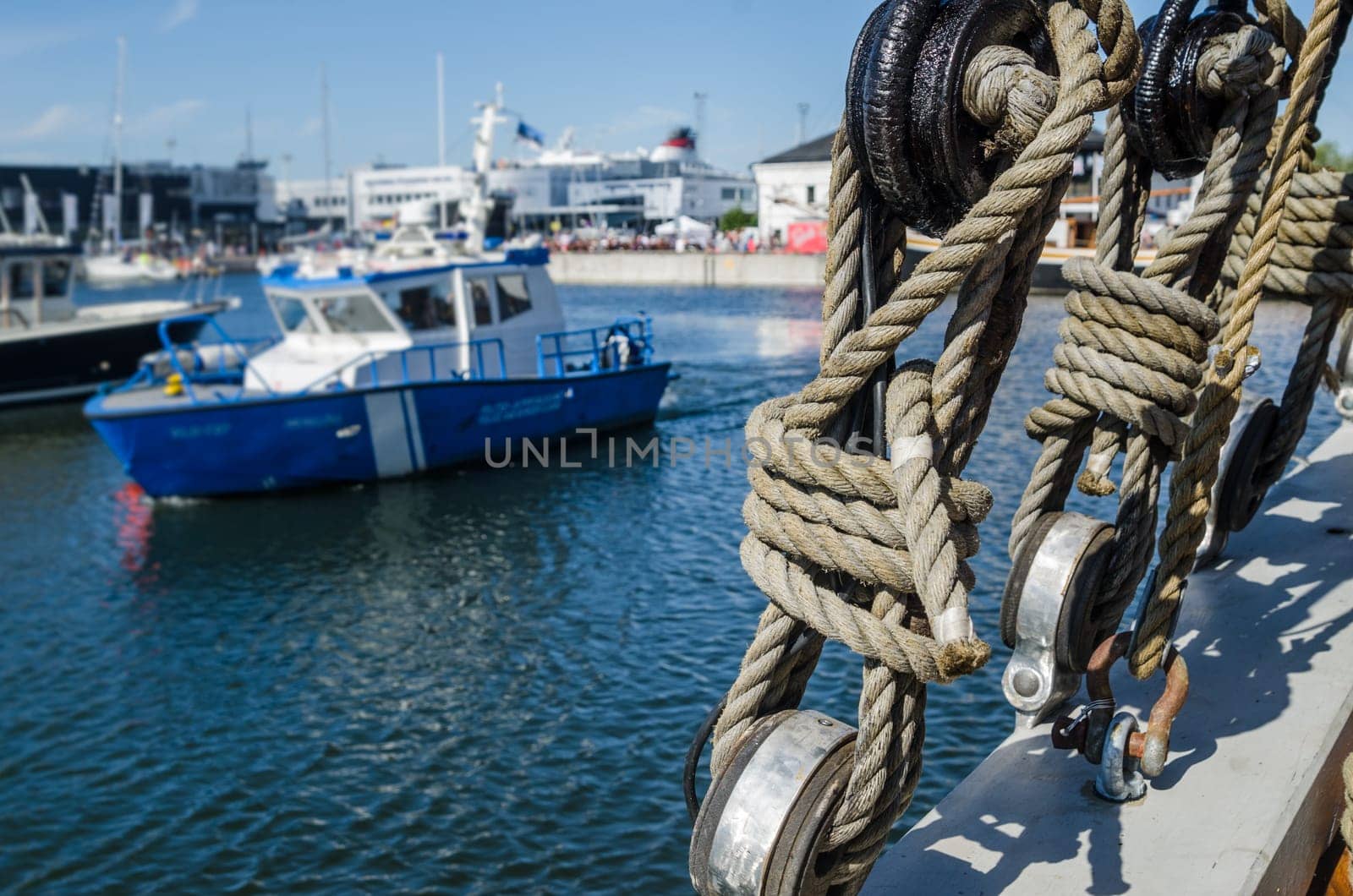 Rigging on the deck of an old sailing ship, close-up