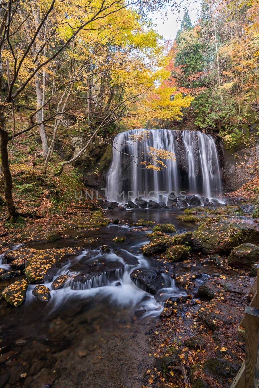 Tatsuzawafudo waterfall in autumn Fall season at Fukushima