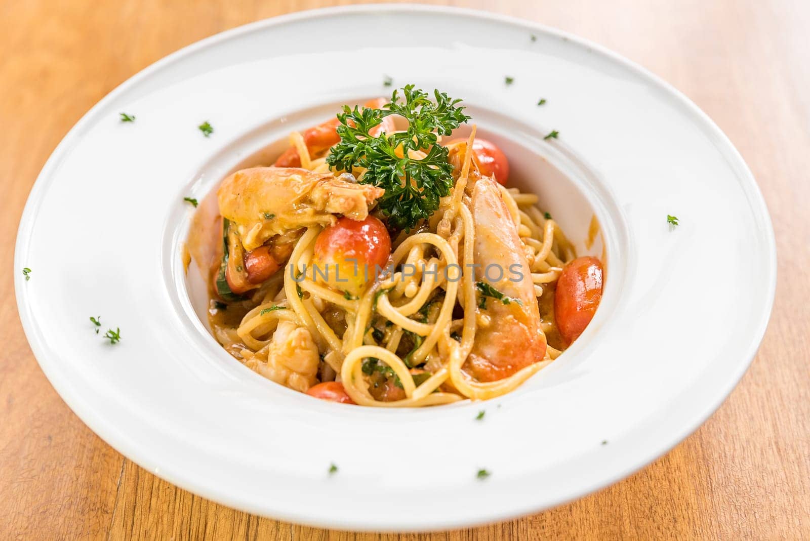 Prawn Pasta with Lobster bisque sauce