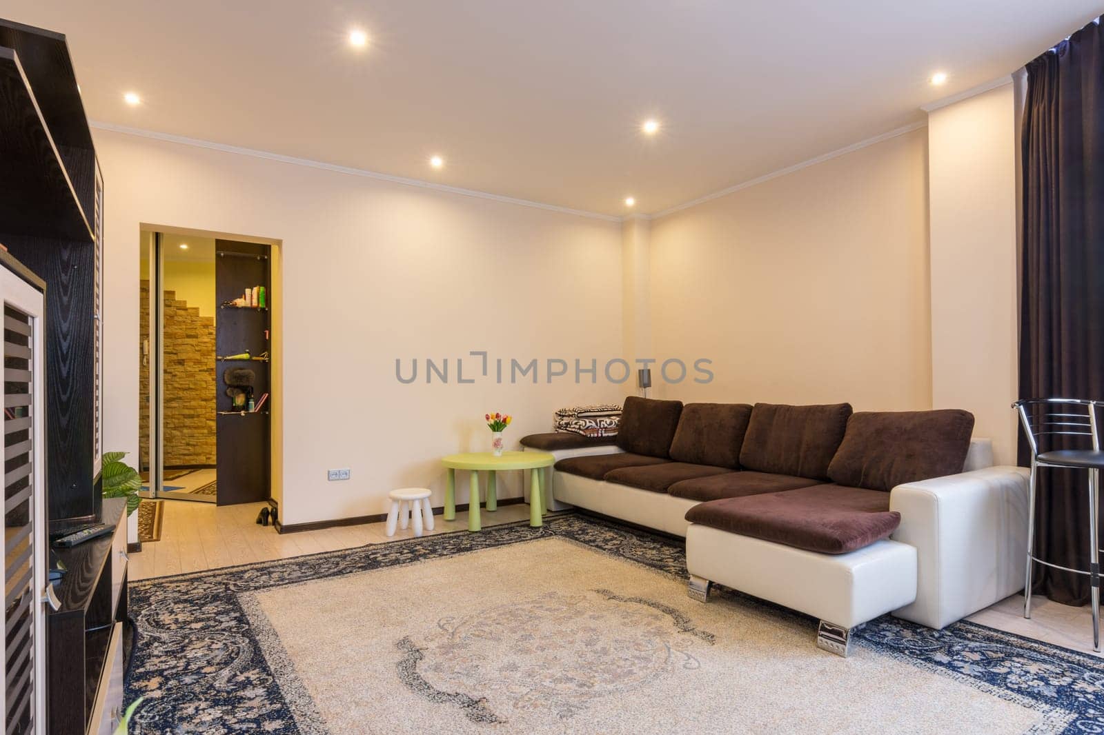 Living room interior with large sofa