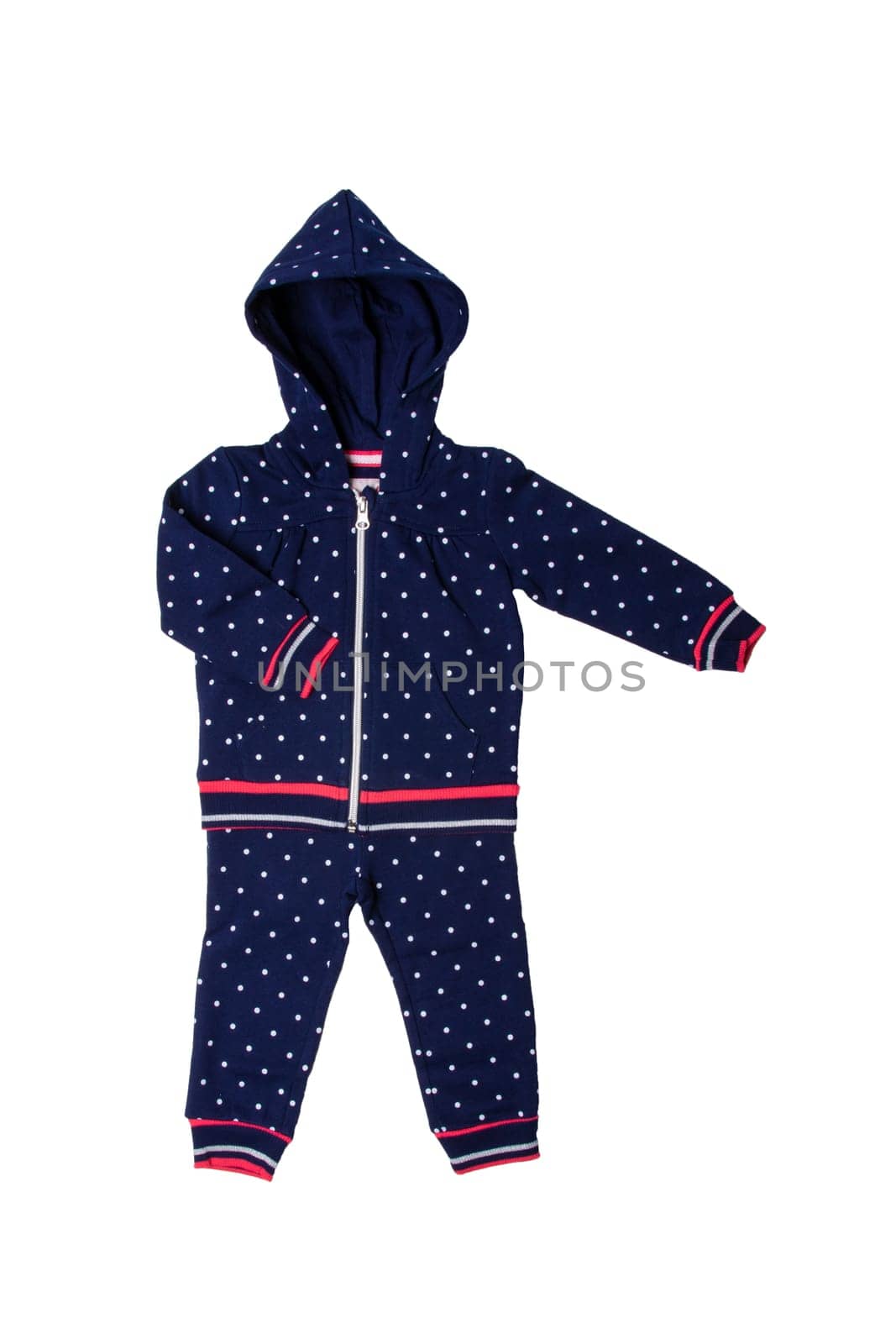 Sport suit isolated. Beautiful sport suit with hood for child girl isolated on a white background. Children sport fashion.