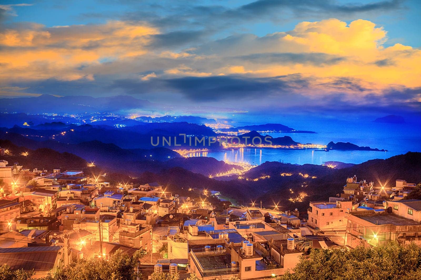 The Night view of Jiufen, People visit heritage Old Town of Jiufen located in Ruifang District of New Taipei City