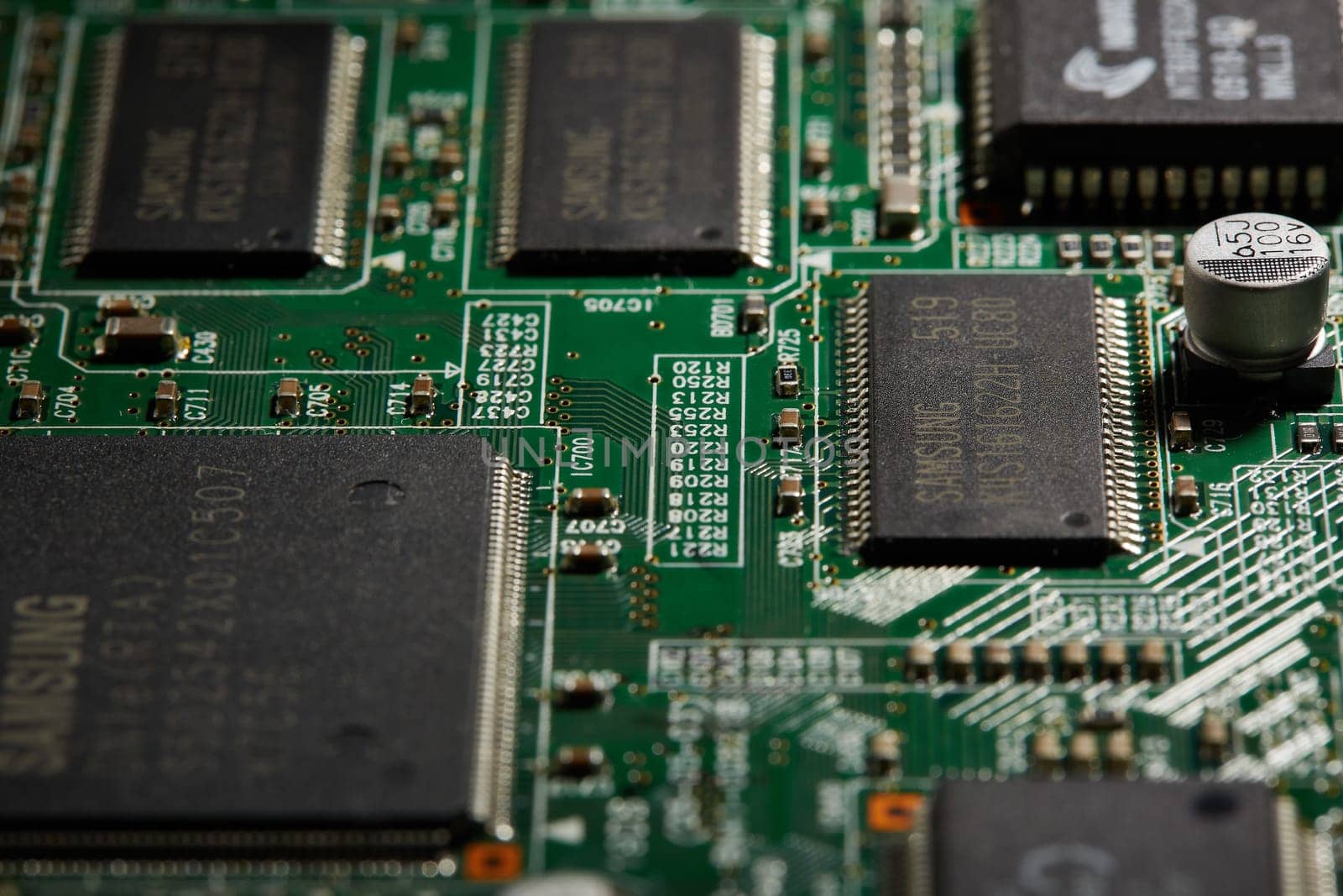 Green Circuit Board Background. Computer technology, abstract backgrounds, engineering, electronics, information technology concept.