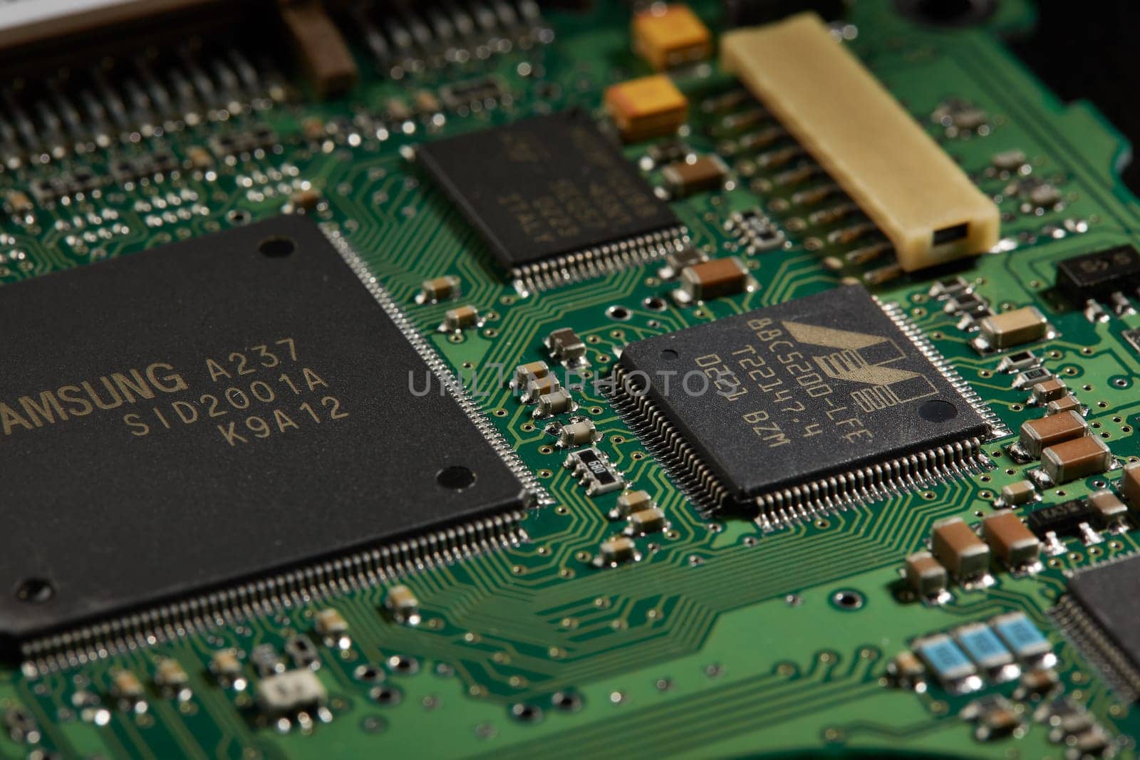 Green Circuit Board Background. Computer technology, abstract backgrounds, engineering, electronics, information technology concept.
