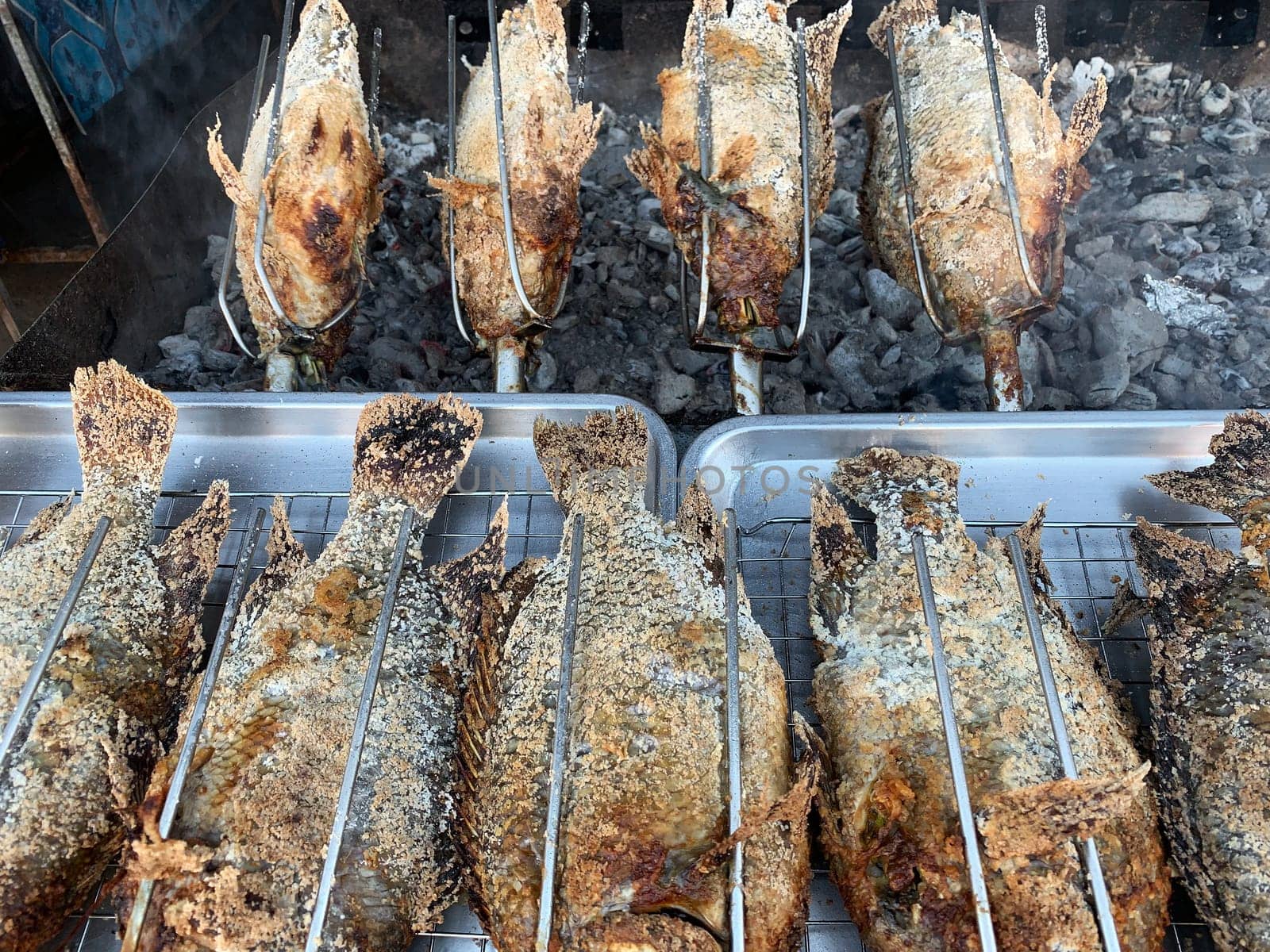 Barbecue Fish With Salt Crust, thai food on grill
