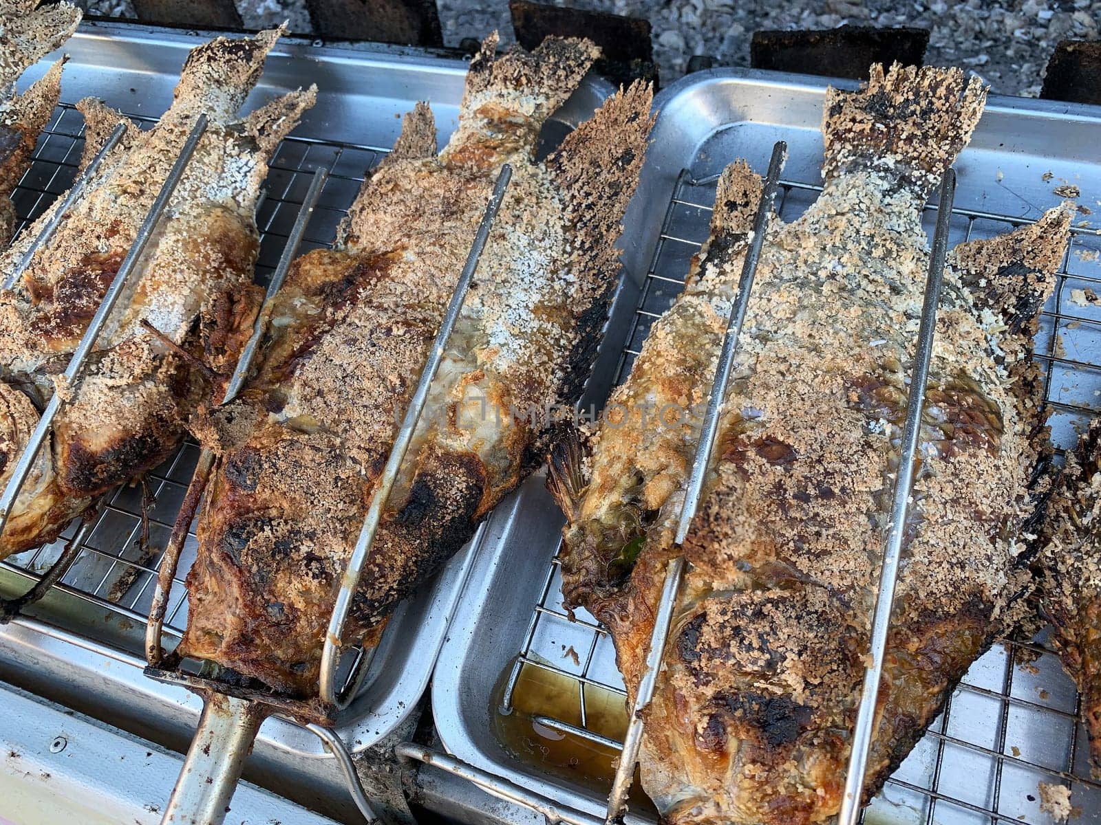 Barbecue Fish With Salt Crust, thai food on grill