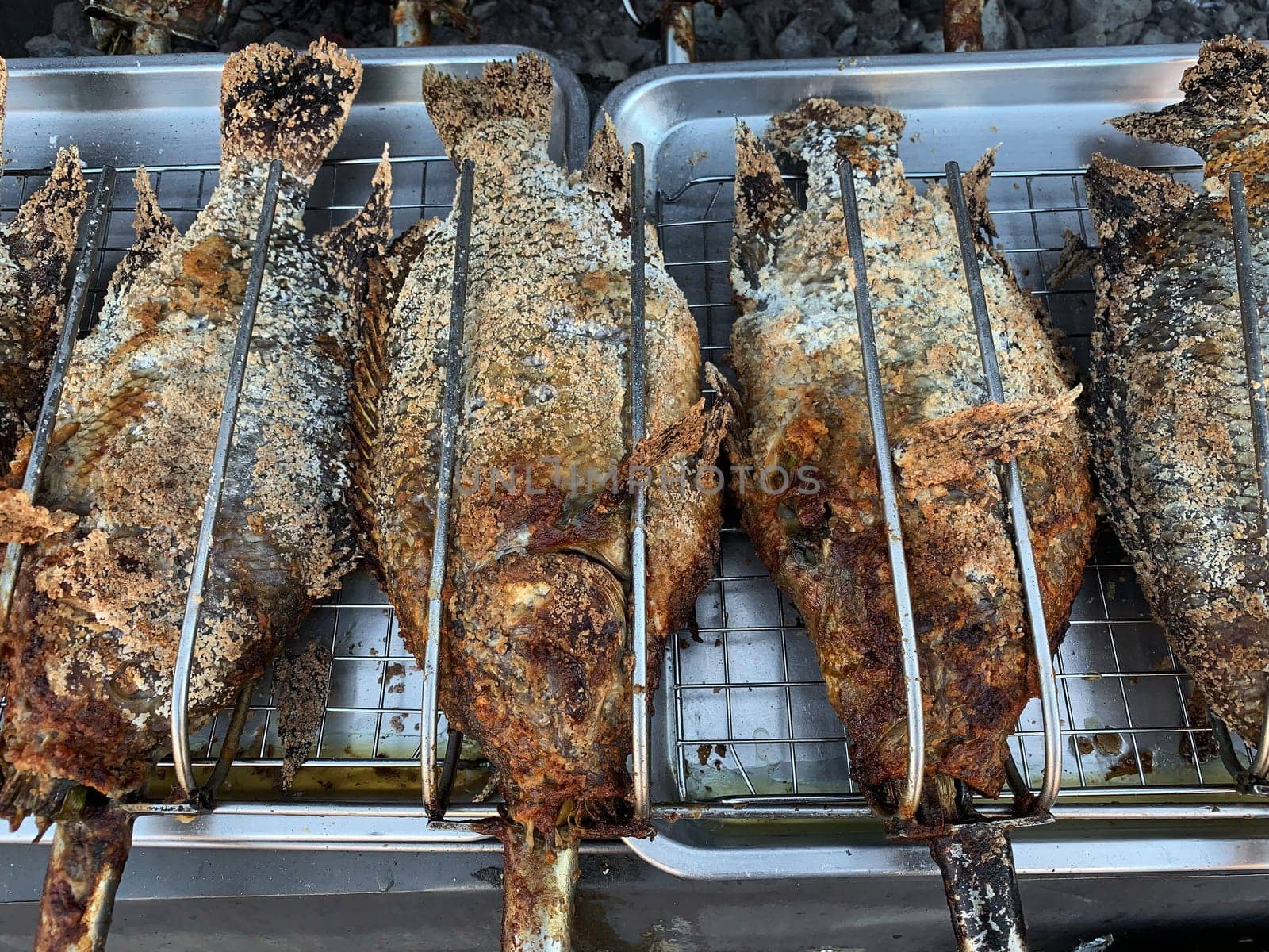 Barbecue Fish With Salt Crust, thai food on grill