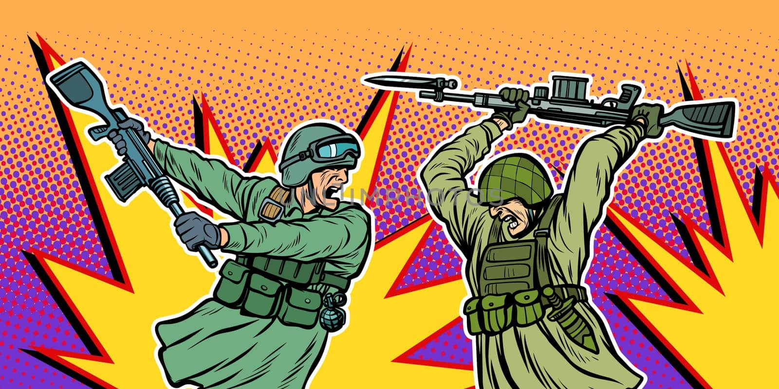 war and hatred. soldiers kill each other. Pop art retro vector illustration kitsch vintage