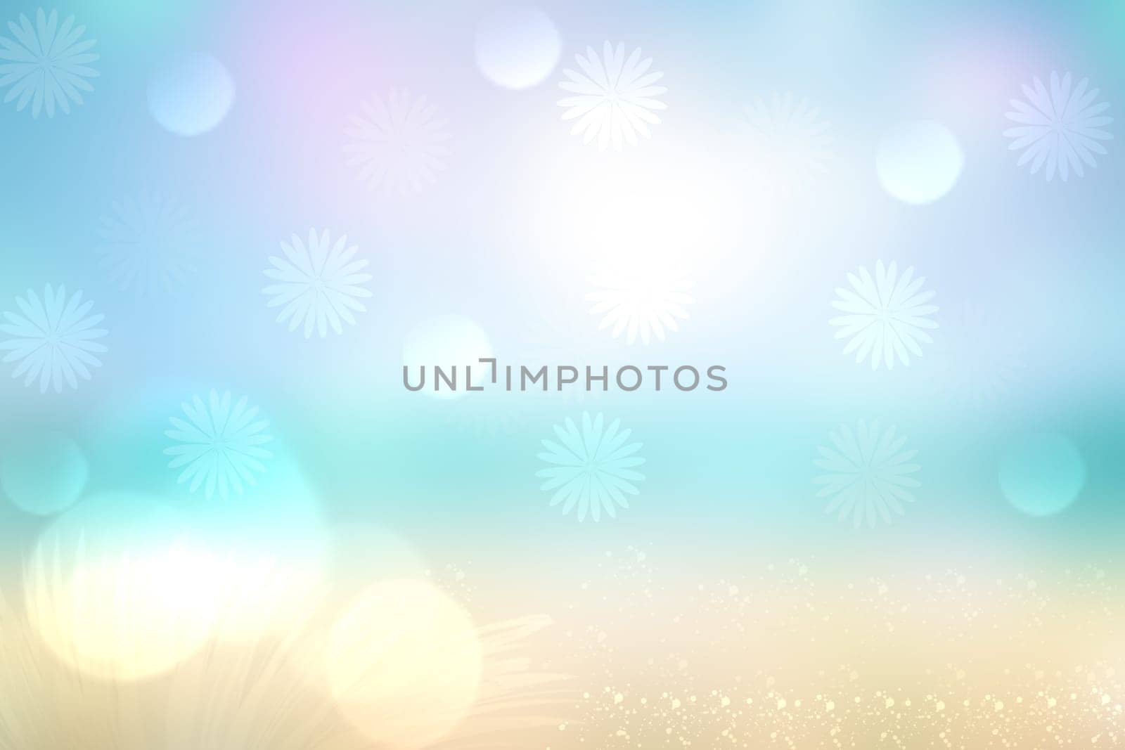 Abstract beach background. Abstract bright tropical sand beach with blue sky and white clouds and ocean. Backdrop for summer holidays and travel advertising.