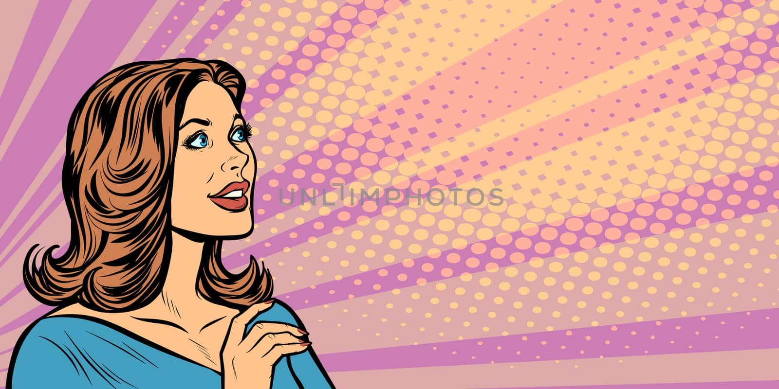 Pop art woman profile retro vector illustration drawing kitsch vintage