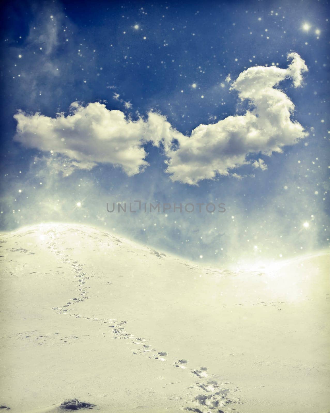 Footpath on the snow covered mountain
