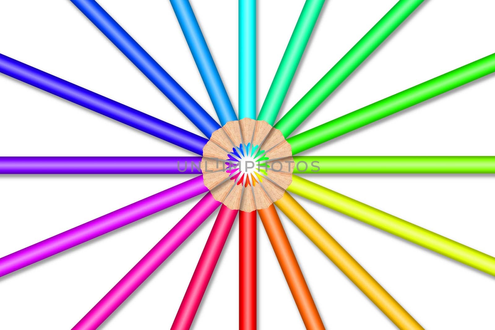 Multi colored pencils on white background