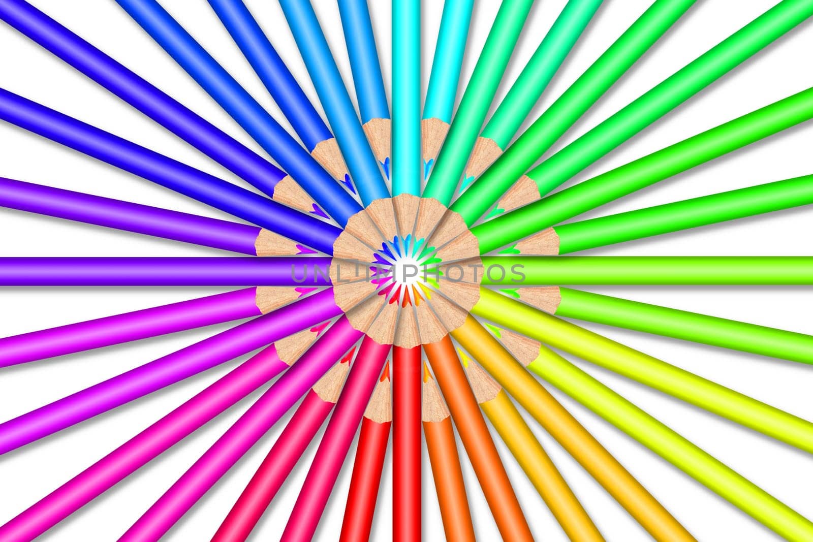 Multi colored pencils on white background