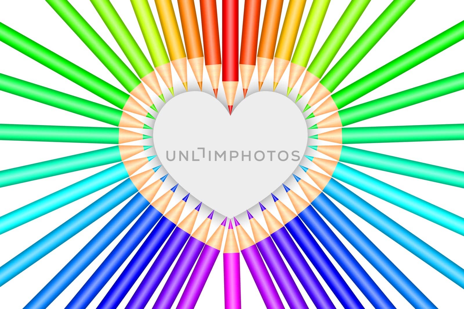 Multi colored pencils on white background