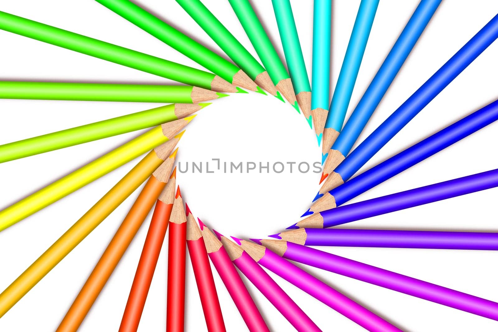 Multi colored pencils on white background
