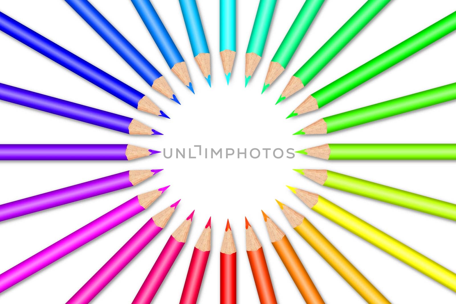 Multi colored pencils on white background