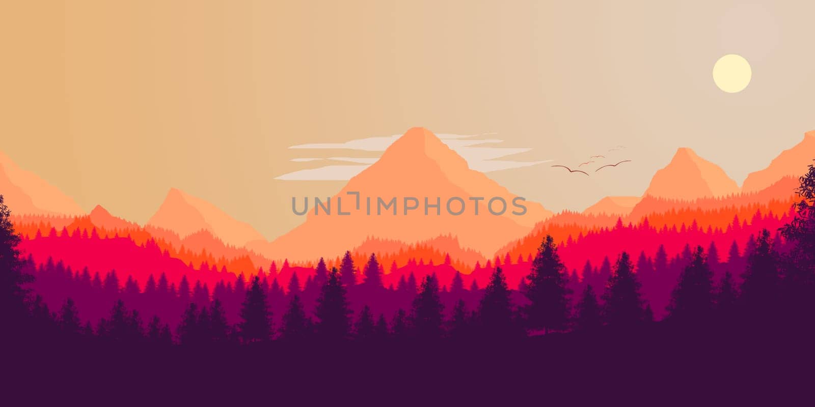 Forest and mountains silhouette, vector illustration