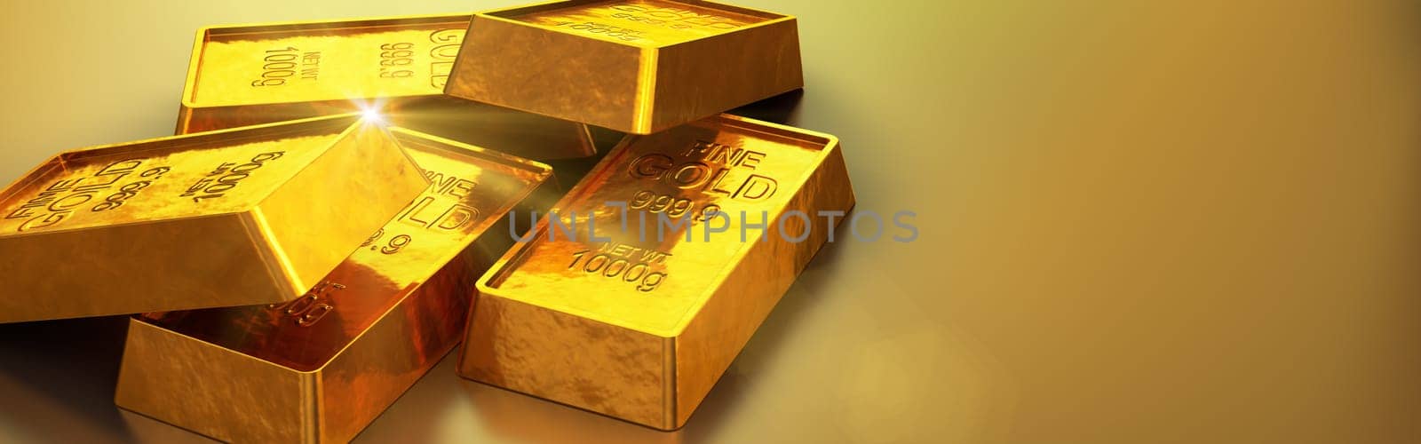 Shiny gold bars close up. 3d render