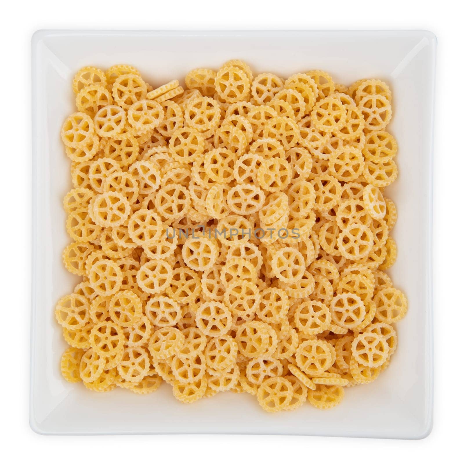 Raw Noodles in a bowl isolated on white background